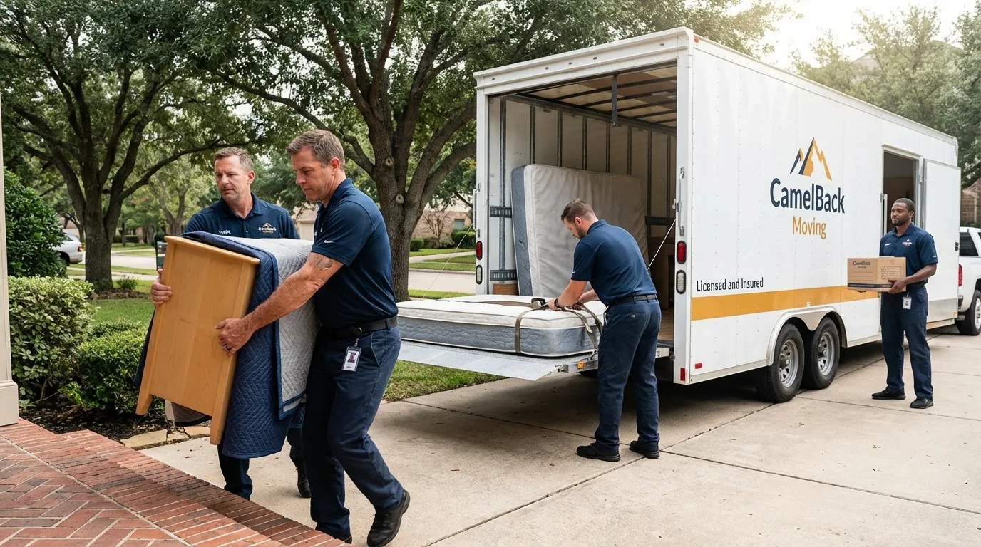 Crew loading residential truck for cross-state move from Waite Park, MN