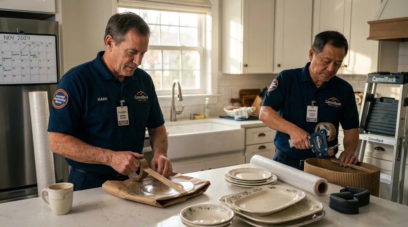 Professional crew packing kitchen dishware in Waite Park, MN