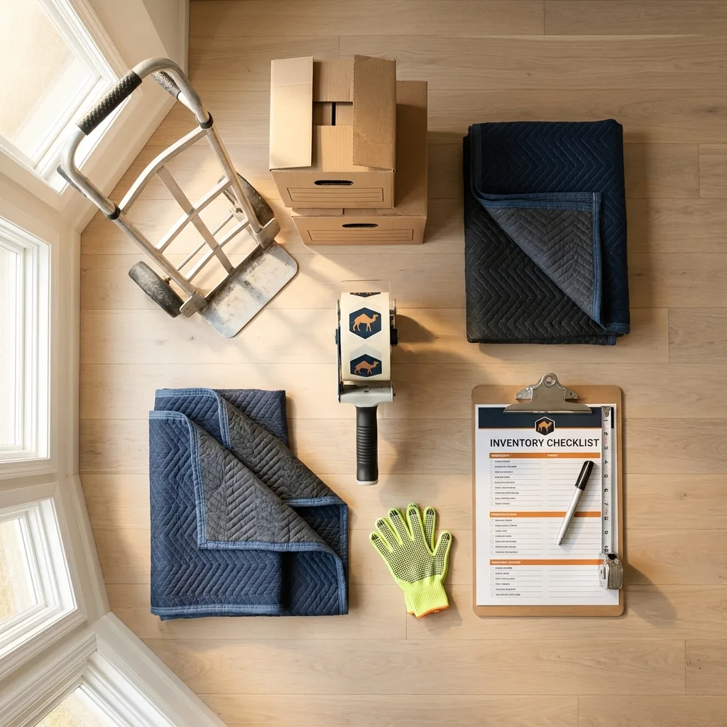Professional moving supplies and packing materials layout for Waite Park residential relocations